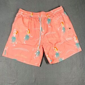 NWT Lifted Anchors Skeleton Hula Swim Trunks Large Coral Tropical Graphic Shorts